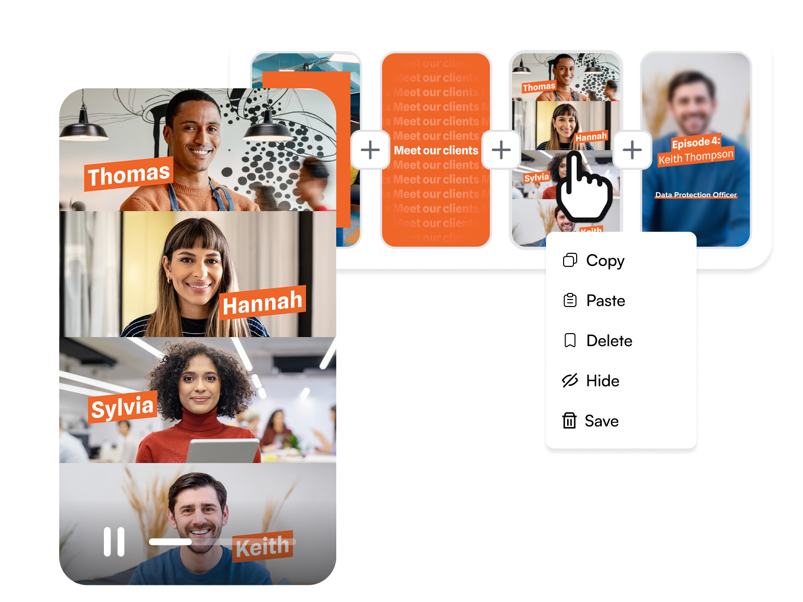 Editable video storyboard with multiple screen layout options to customize the structure and flow of your content.