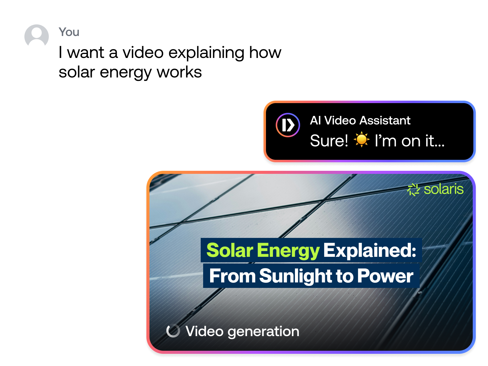 AI-generated video created from a simple prompt, showcasing automated video generation based on keywords or ideas.